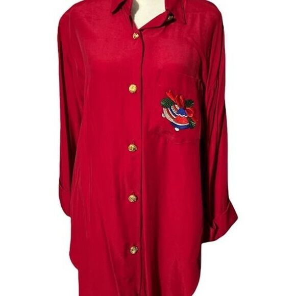 Vintage R & M Richards by Karen Kwong Red Christmas Long sleeve button up Sz 10 - Picture 1 of 9